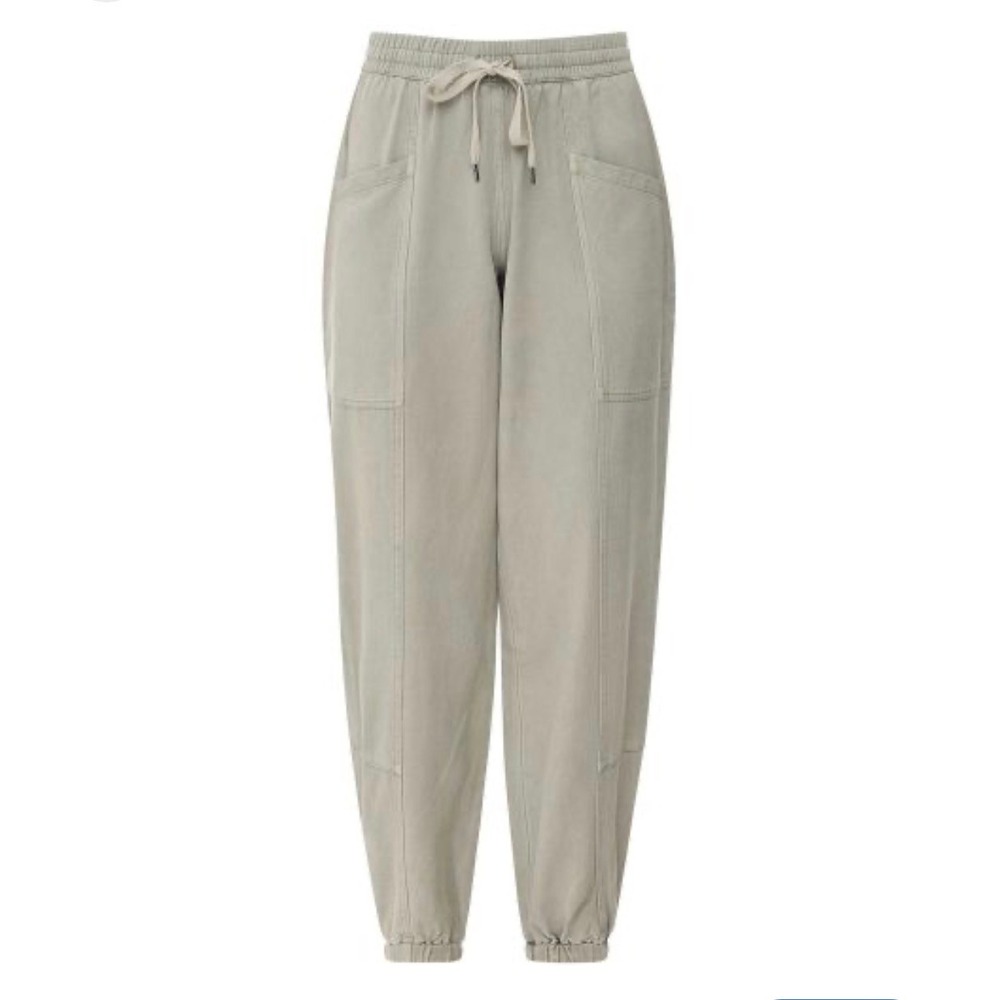 ABLE Womens High Waisted Joggers Tan Beige Drawstring French Terry Sweatpants S